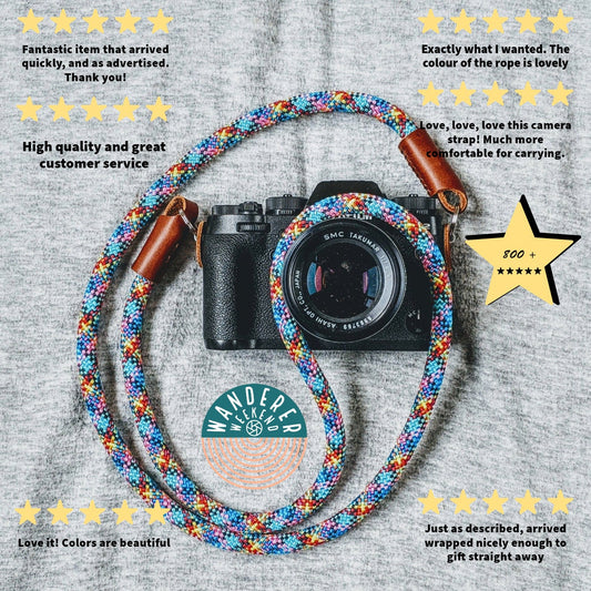 Handmade Climbing Rope Camera Strap with Leather Finish – Rugged, Lightweight & Adventure-Ready, Universal fit